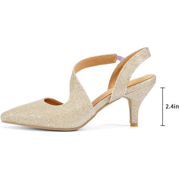 Rhinestone Gold  Kitten Low Heel Sparkly Pumps Wedding Dressy Shoes for Women - Picture 2 of 9